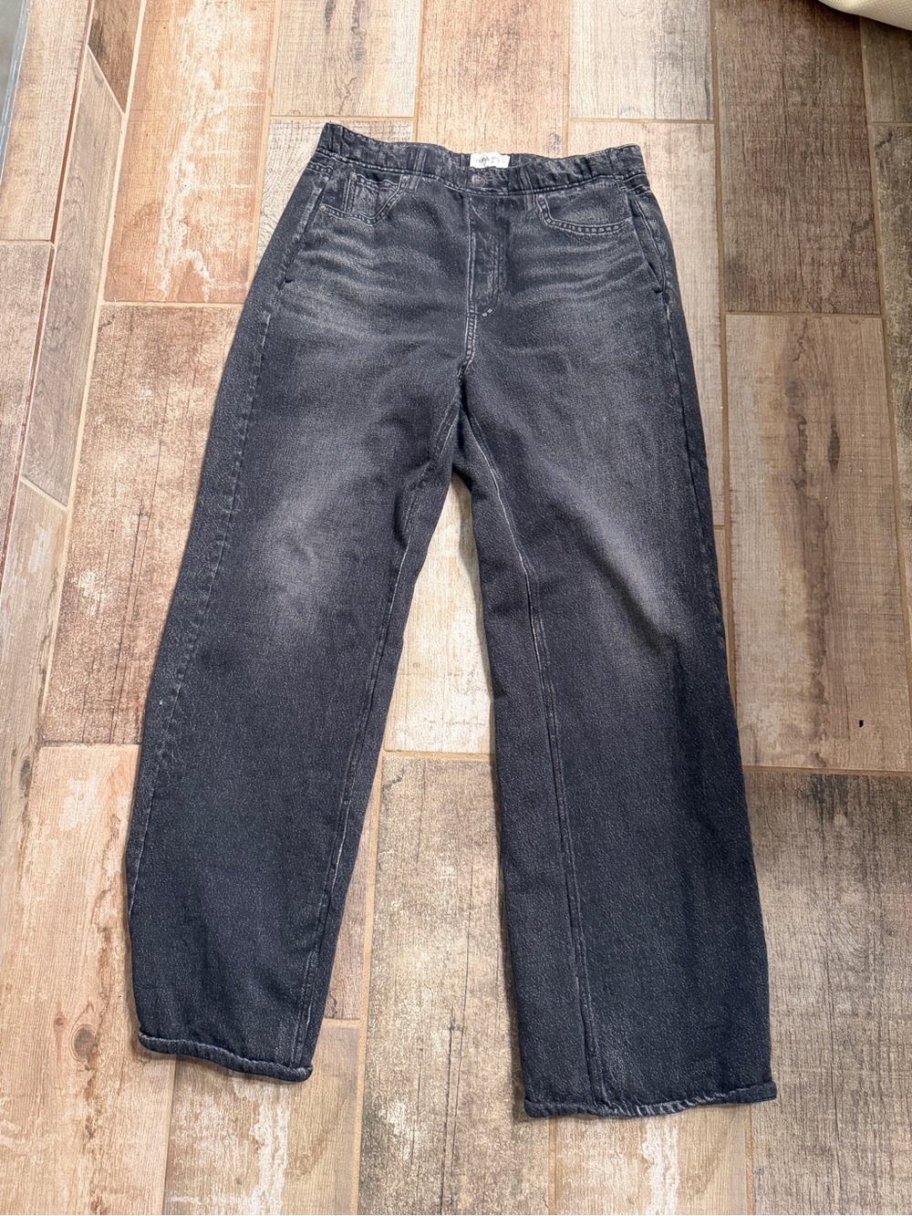 rag & bone Miramar Printed Sweatpant Wide-Leg Jeans Cotton Medium Washed Black - Picture 2 of 9
